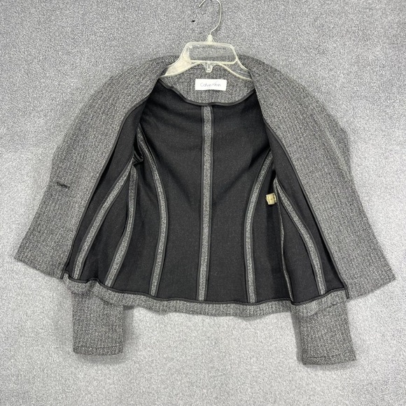 Calvin Klein Womens Herringbone Tweed Blazer Jacket Single Button Office Career - Picture 3 of 16